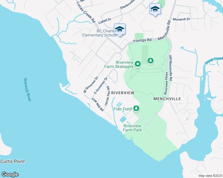 map of restaurants, bars, coffee shops, grocery stores, and more near 20 Horse Pen Road in Newport News
