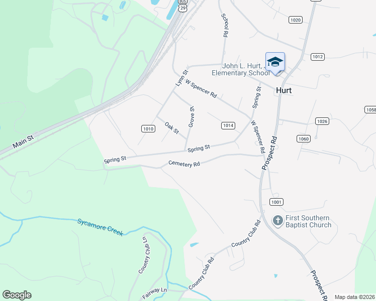 map of restaurants, bars, coffee shops, grocery stores, and more near 205 Grove Street in Hurt