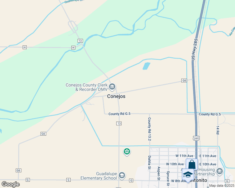 map of restaurants, bars, coffee shops, grocery stores, and more near in Conejos