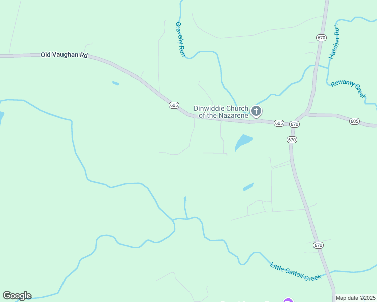 map of restaurants, bars, coffee shops, grocery stores, and more near 24217 Old Vaughan Road in Dinwiddie
