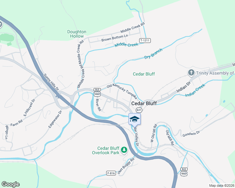 map of restaurants, bars, coffee shops, grocery stores, and more near 120 Maple Lane in Richlands