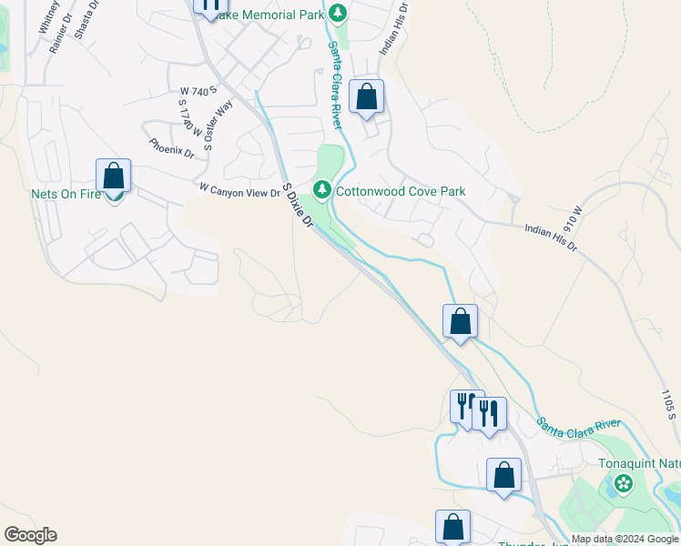 map of restaurants, bars, coffee shops, grocery stores, and more near 1390 West Sky Rocket Road in St. George