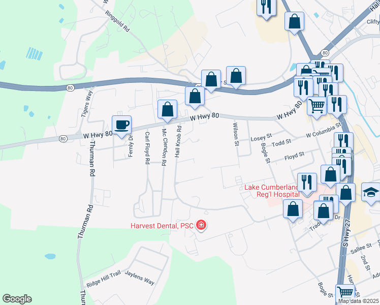 map of restaurants, bars, coffee shops, grocery stores, and more near 800 Hail Knob Road in Somerset