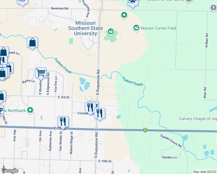 map of restaurants, bars, coffee shops, grocery stores, and more near 4100-4398 Tall Grass Drive in Joplin