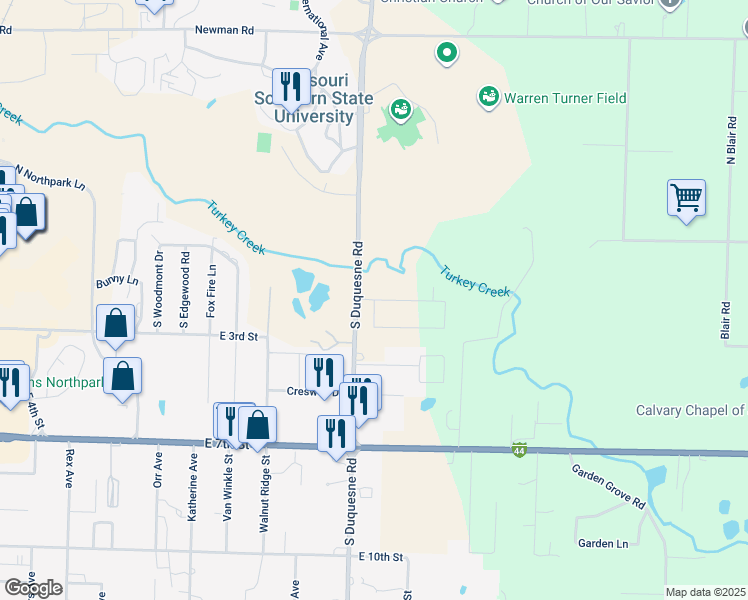 map of restaurants, bars, coffee shops, grocery stores, and more near 4100 Tall Grass Drive in Joplin