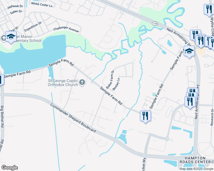 map of restaurants, bars, coffee shops, grocery stores, and more near 122 Treslyn Trce in Hampton