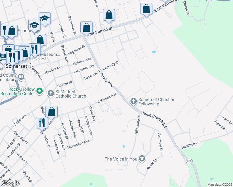 map of restaurants, bars, coffee shops, grocery stores, and more near 723-807 East Bourne Avenue in Somerset