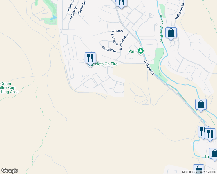 map of restaurants, bars, coffee shops, grocery stores, and more near 1845 West Canyon View Drive in St. George