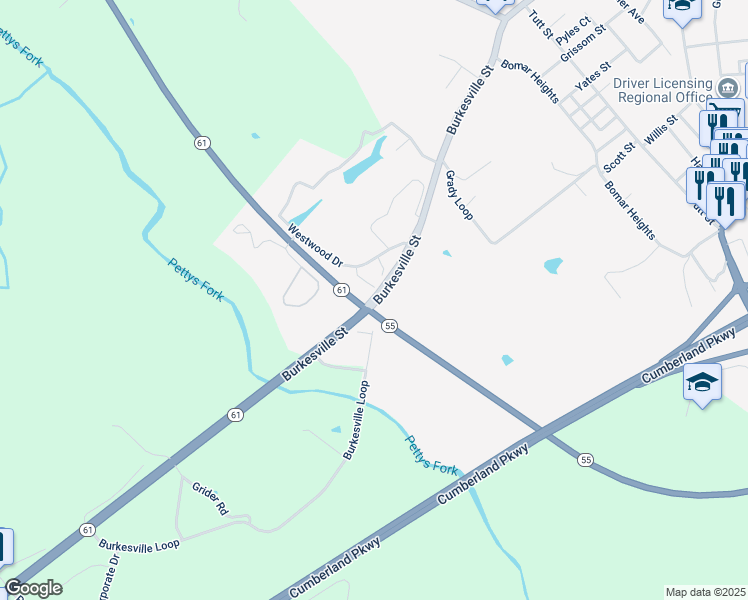 map of restaurants, bars, coffee shops, grocery stores, and more near Kentucky 55 Bypass in Columbia