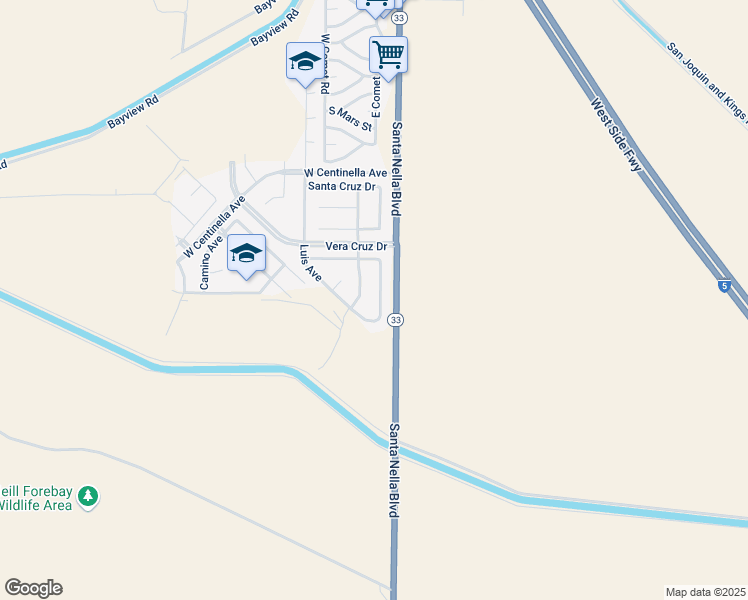 map of restaurants, bars, coffee shops, grocery stores, and more near 13795 Anacapa Avenue in Gustine