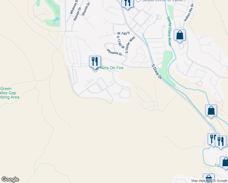 map of restaurants, bars, coffee shops, grocery stores, and more near 1845 West Canyon View Drive in St. George