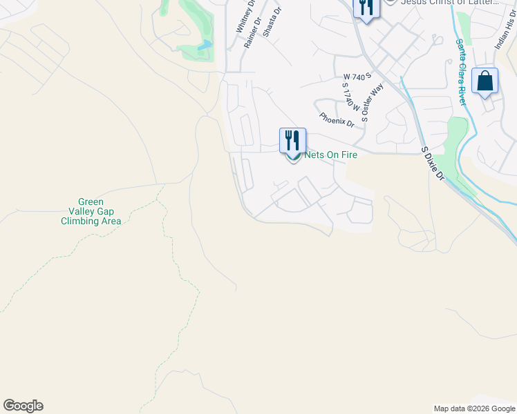 map of restaurants, bars, coffee shops, grocery stores, and more near South Gap Canyon Parkway in St. George
