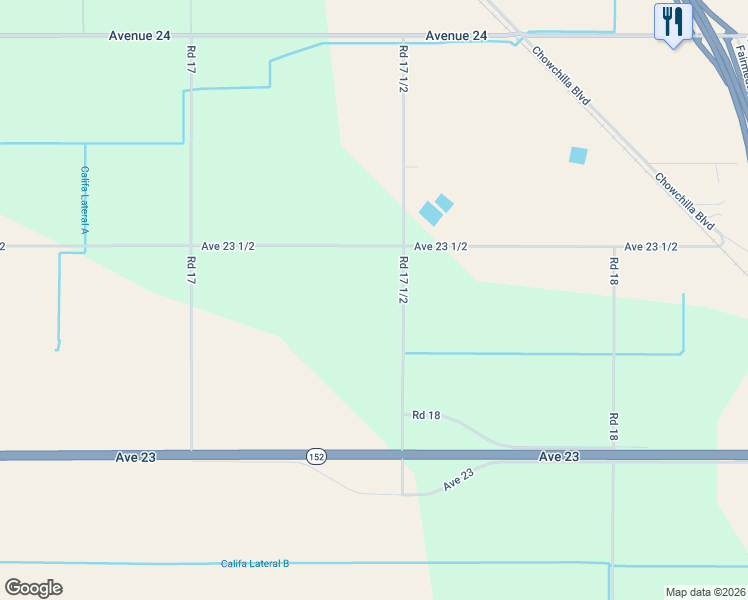 map of restaurants, bars, coffee shops, grocery stores, and more near 17484 Avenue 23 in Chowchilla