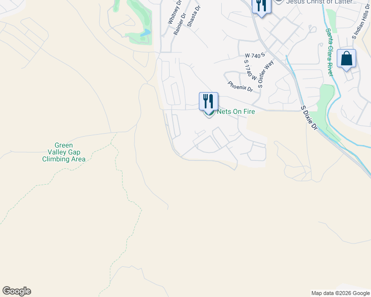 map of restaurants, bars, coffee shops, grocery stores, and more near 1111 Plantations Drive in St. George