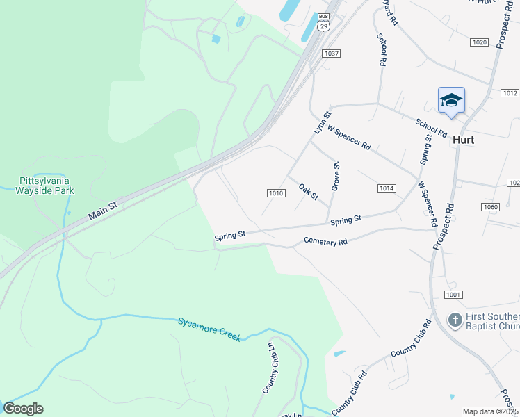 map of restaurants, bars, coffee shops, grocery stores, and more near 617 Lynn Street in Hurt