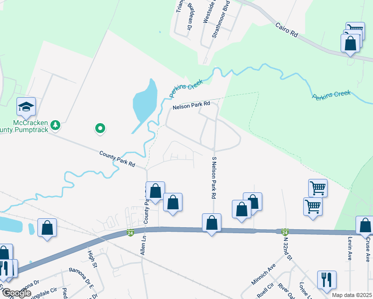 map of restaurants, bars, coffee shops, grocery stores, and more near 201 Greenway Village Village in Paducah