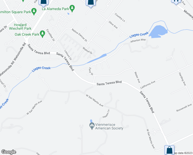 map of restaurants, bars, coffee shops, grocery stores, and more near 995 Easy Street in Morgan Hill