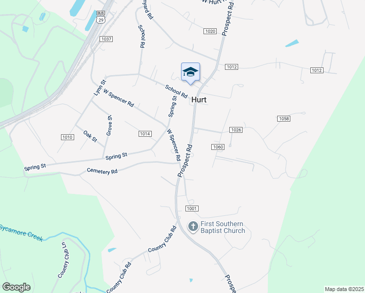 map of restaurants, bars, coffee shops, grocery stores, and more near 509 Prospect Road in Hurt