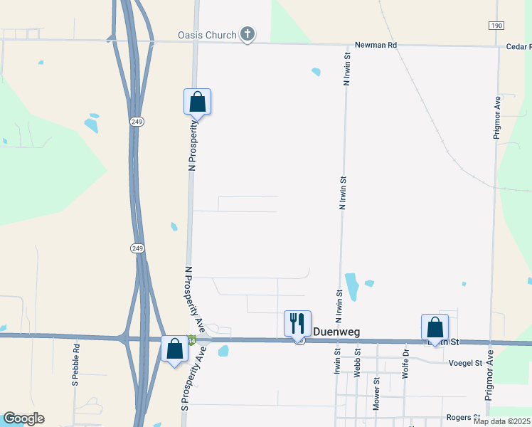 map of restaurants, bars, coffee shops, grocery stores, and more near North Irwin Street in Joplin