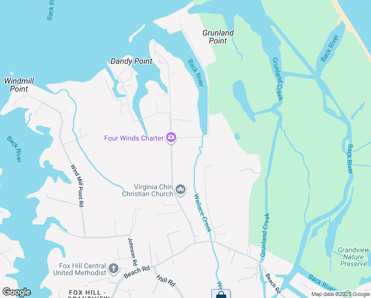map of restaurants, bars, coffee shops, grocery stores, and more near 198 Dandy Point Road in Hampton