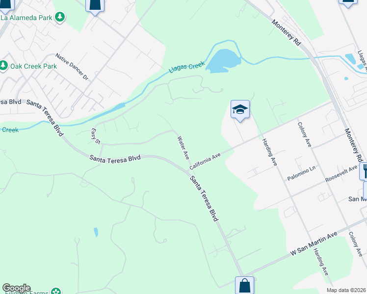 map of restaurants, bars, coffee shops, grocery stores, and more near 14138 Water Avenue in San Martin