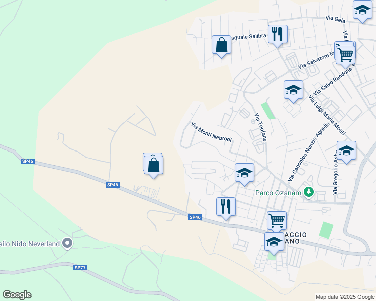 map of restaurants, bars, coffee shops, grocery stores, and more near 47 Via Moncenisio in Siracusa