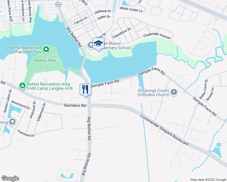 map of restaurants, bars, coffee shops, grocery stores, and more near 11 Reservoir Lane in Hampton