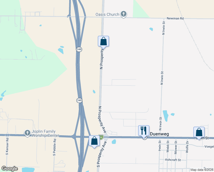 map of restaurants, bars, coffee shops, grocery stores, and more near 542 State Highway AA in Joplin