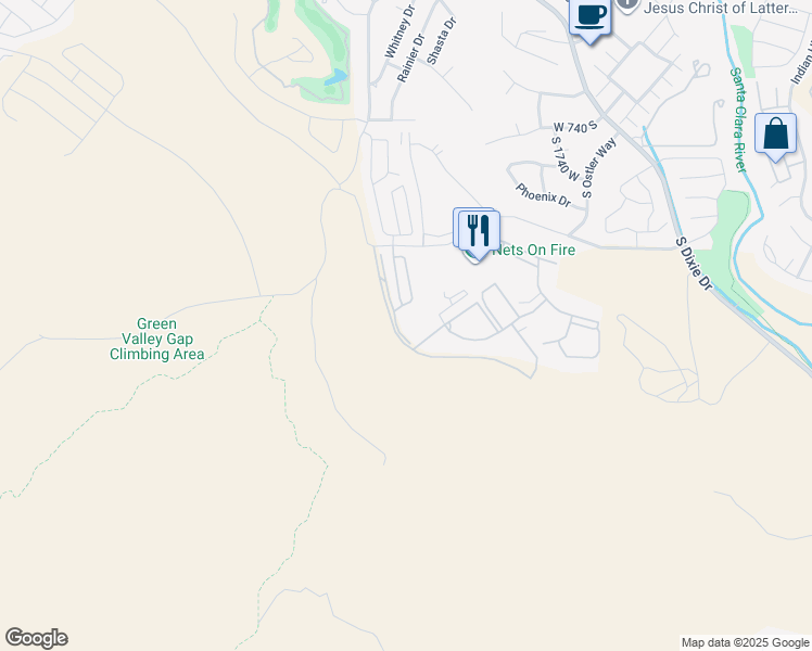 map of restaurants, bars, coffee shops, grocery stores, and more near South Gap Canyon Parkway in St. George