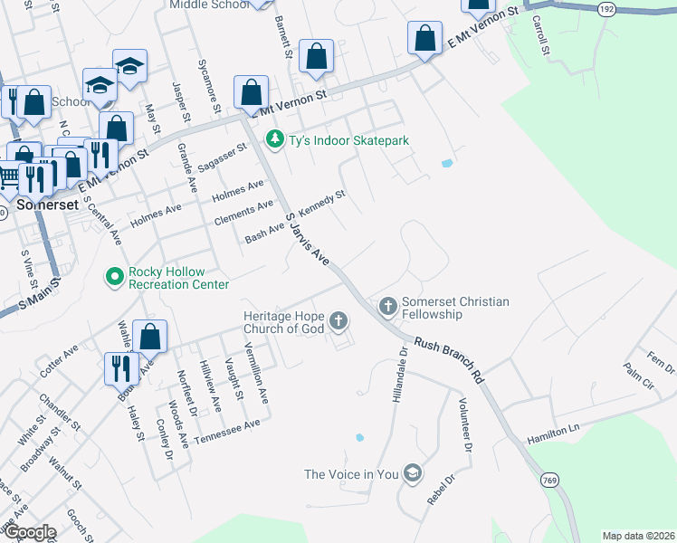 map of restaurants, bars, coffee shops, grocery stores, and more near 100 Hines Addition in Somerset