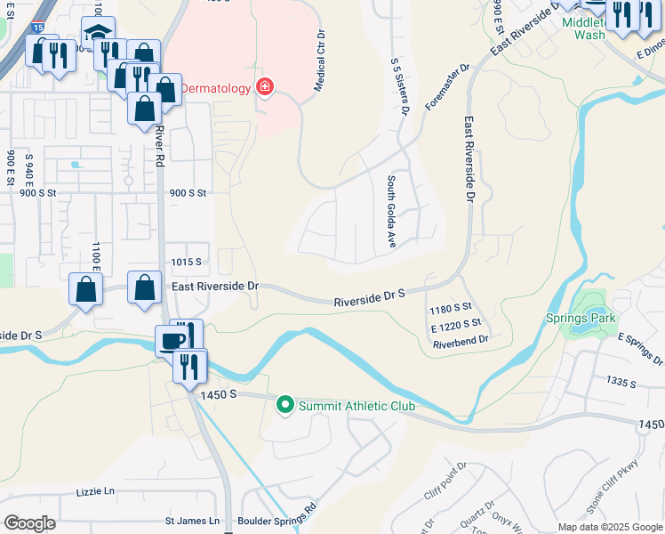 map of restaurants, bars, coffee shops, grocery stores, and more near 1652 East Howard Lane in St. George
