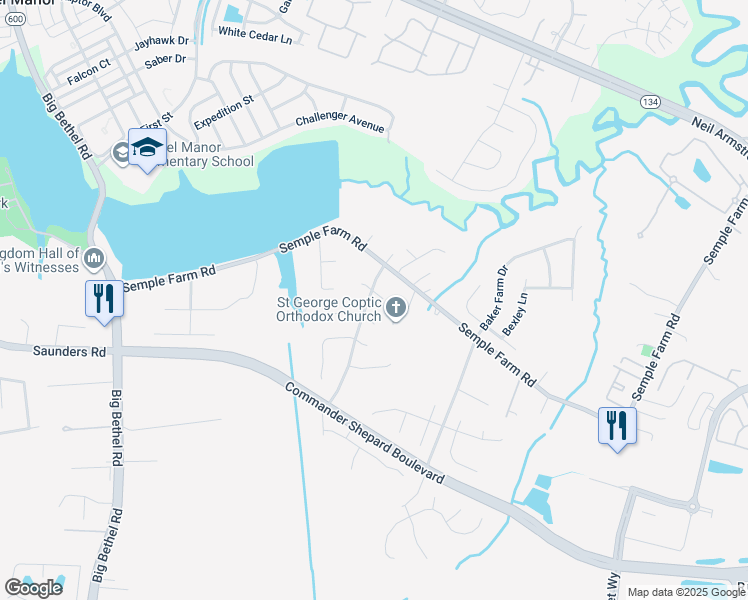 map of restaurants, bars, coffee shops, grocery stores, and more near 2 East Spur Court in Hampton
