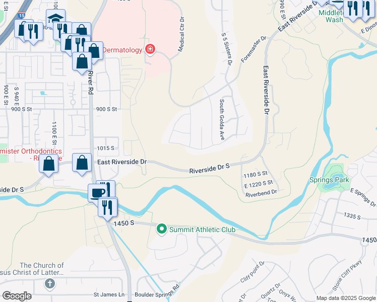 map of restaurants, bars, coffee shops, grocery stores, and more near 1652 East Howard Lane in St. George