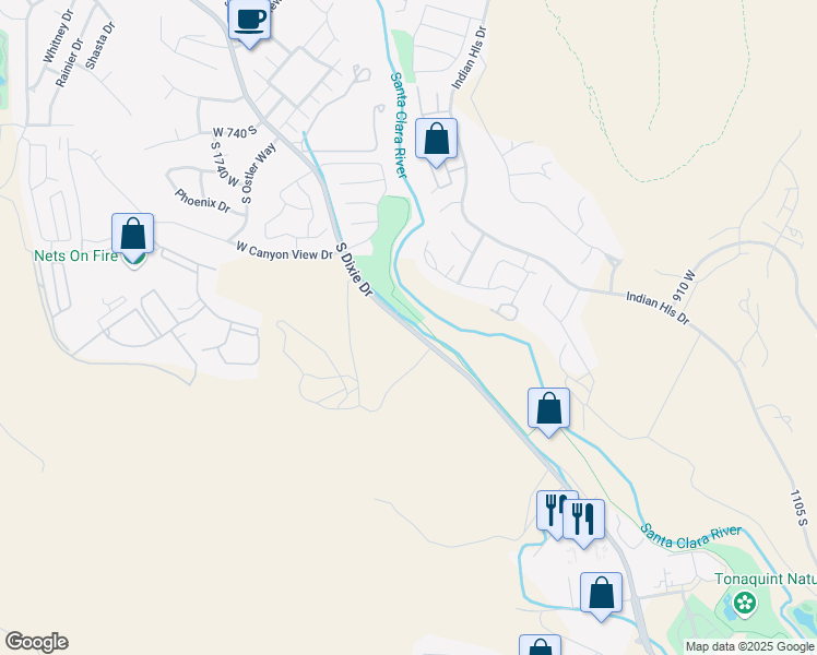 map of restaurants, bars, coffee shops, grocery stores, and more near 894 South Dixie Drive in Saint George