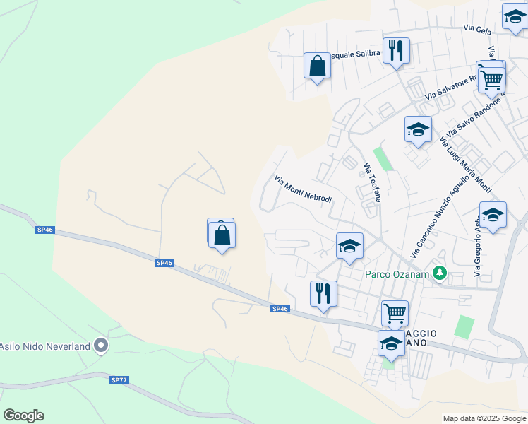 map of restaurants, bars, coffee shops, grocery stores, and more near 47 Via Moncenisio in Siracusa