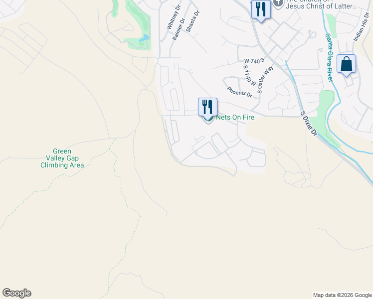 map of restaurants, bars, coffee shops, grocery stores, and more near 1111 Plantations Drive in St. George