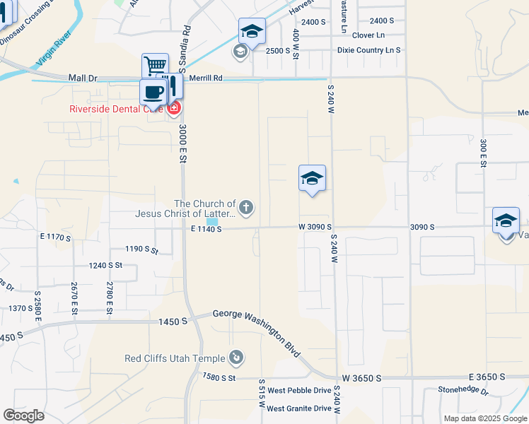 map of restaurants, bars, coffee shops, grocery stores, and more near 3118 South 355 West in Washington