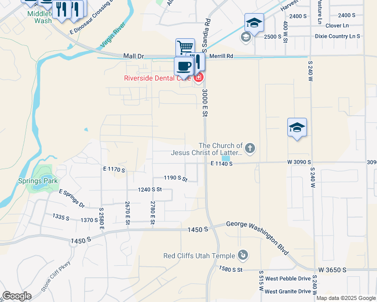 map of restaurants, bars, coffee shops, grocery stores, and more near 1081 South 2910 East in St. George