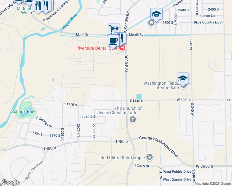 map of restaurants, bars, coffee shops, grocery stores, and more near 1081 South 2910 East in St. George