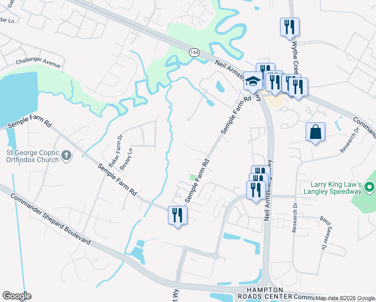 map of restaurants, bars, coffee shops, grocery stores, and more near 90 Semple Farm Road in Hampton