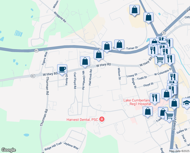 map of restaurants, bars, coffee shops, grocery stores, and more near Turpen Court in Somerset