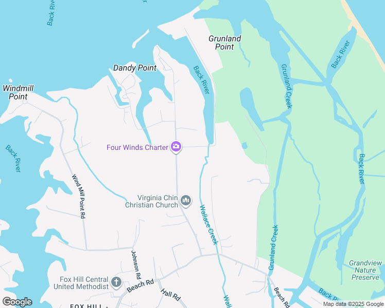 map of restaurants, bars, coffee shops, grocery stores, and more near 198 Dandy Point Road in Hampton