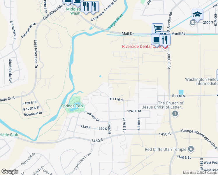map of restaurants, bars, coffee shops, grocery stores, and more near 1201 South 2580 East in St. George
