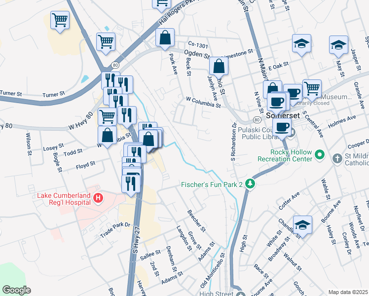 map of restaurants, bars, coffee shops, grocery stores, and more near 115-123 West Street in Somerset