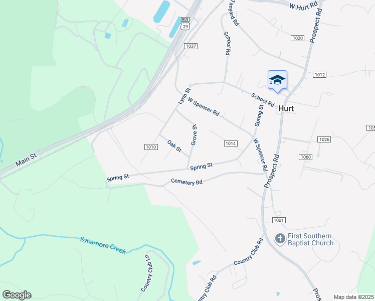 map of restaurants, bars, coffee shops, grocery stores, and more near 207 Grove Street in Hurt