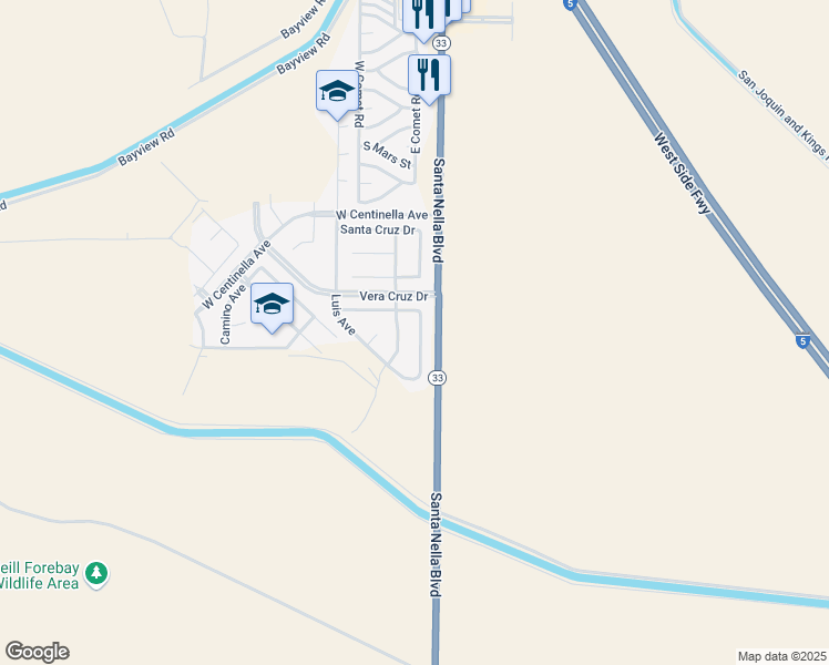 map of restaurants, bars, coffee shops, grocery stores, and more near 13751 Anacapa Avenue in Gustine