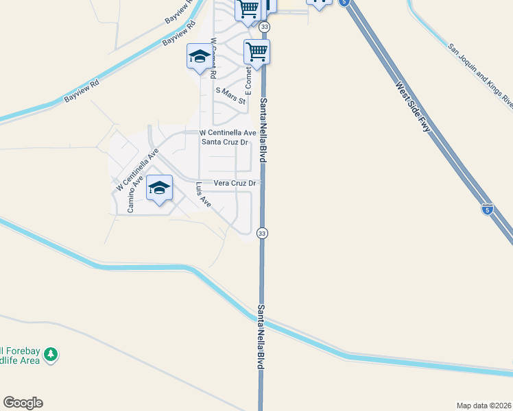 map of restaurants, bars, coffee shops, grocery stores, and more near 13750 Anacapa Avenue in Merced County