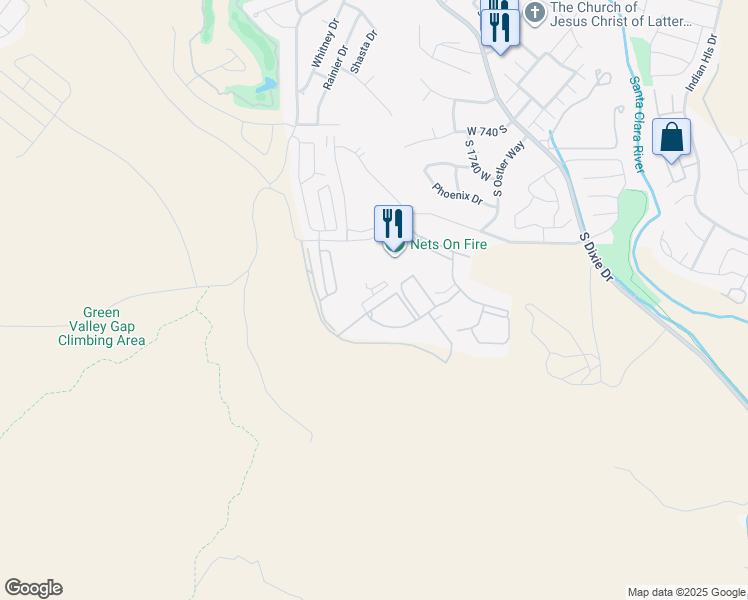 map of restaurants, bars, coffee shops, grocery stores, and more near 1143 Gap Canyon Parkway in St. George