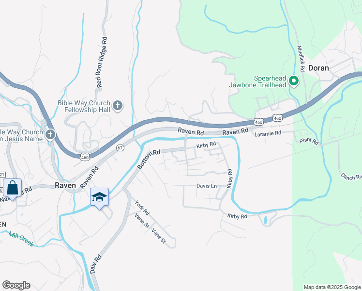 map of restaurants, bars, coffee shops, grocery stores, and more near 190 Bottom Road in Raven