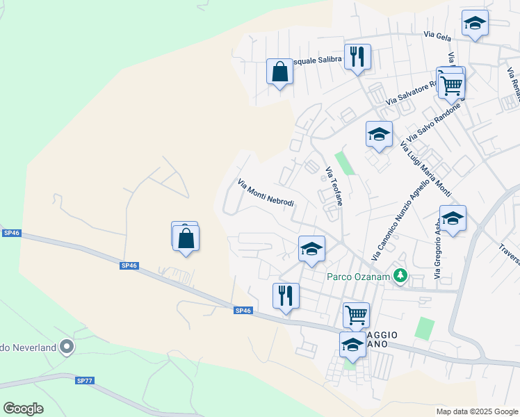 map of restaurants, bars, coffee shops, grocery stores, and more near 63 Via Monti Nebrodi in Siracusa